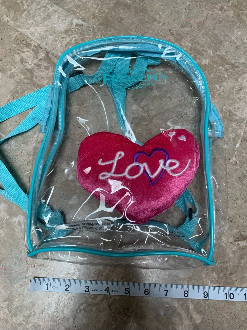 Cute Girl’s Disney Frozen Clear Backpack w/Turquoise Trim.Pre-Owned. Size:9x11.5